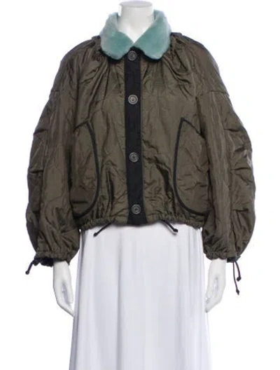Pre-owned Marfa Stance Shearling Fur Jacket In Green