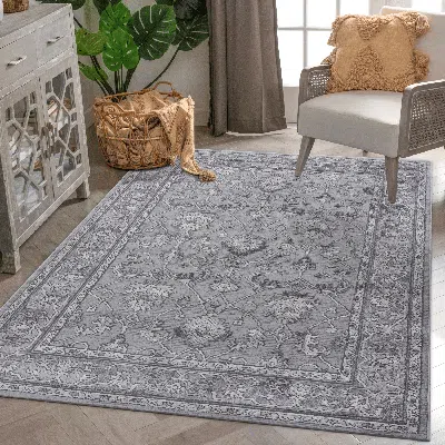 Marfi Collection 5x7 Grey / Oriental Area Rug In Blue