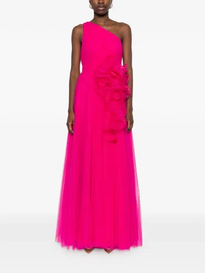 Marfil Barcelona One-shoulder Tulle Gown In Pink