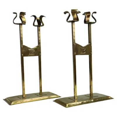 Pre-owned Margaret Gilmour Brass Candlesticks By , Arts & Crafts, Circa 1900 In Brown