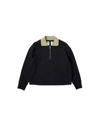 Margaret Howell Boxy Cropped Long-sleeved Pullover With Contrasting Collar In Black