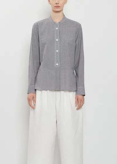 Margaret Howell Button Through Collarless Shirt — Black/white In Multi