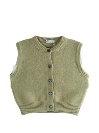 Margaret Howell Button-up Knitted Vest In Green