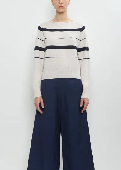 Margaret Howell Cashmere Cotton Roll Edge Jumper In Mother Of Pearl / Ink