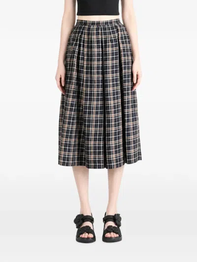 Margaret Howell Check-pattern Pleated Midi Skirt In Gray