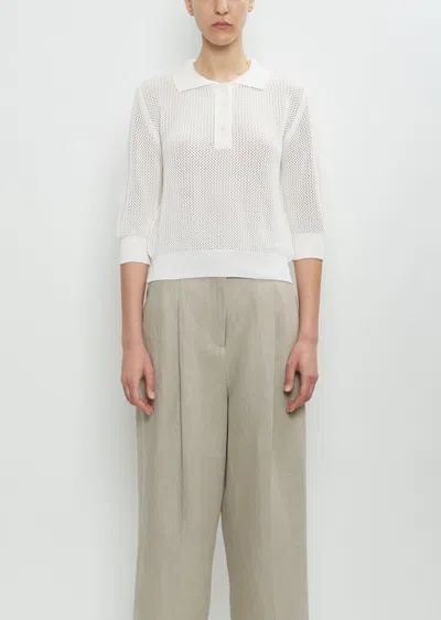 Margaret Howell Cotton Cashmere Pointelle Polo Shirt In Ecru