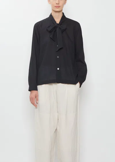 Margaret Howell Cotton Cashmere Voile Front Tie Shirt In Black