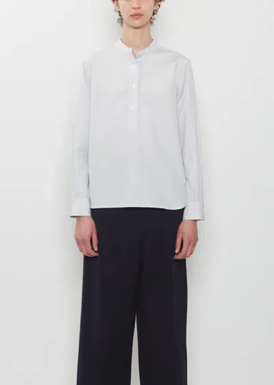 Margaret Howell Cotton Micro Stripe Pull On Collarless Shirt In Multi