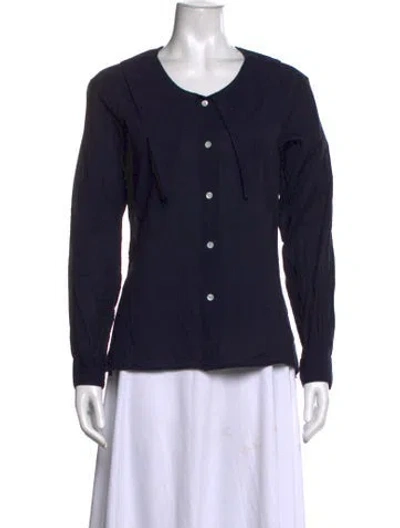 Pre-owned Margaret Howell Crew Neck Long Sleeve Button-up Top In Blue