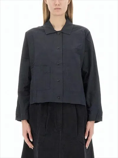 Margaret Howell Cropped Button-up Shirt With Classic Collar In Black