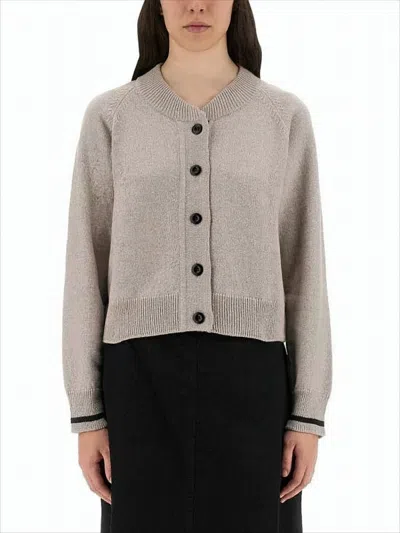 Margaret Howell Cropped Cardigan With Round Neckline In Brown