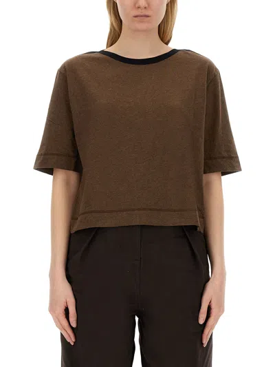 Margaret Howell Cropped T-shirt In Brown