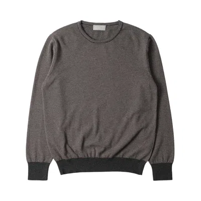 Pre-owned Margaret Howell Feeder Stripe Crew Merino Cashmere 'taupe/charcoal' | Tan | Men's Size Xl