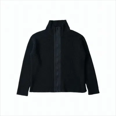 Margaret Howell High Collar Black Wool Cardigan In Multi
