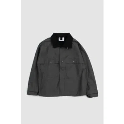 Margaret Howell High Collar Jacket Compact Cotton Canvas Charcoal In Black