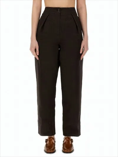 Margaret Howell High-waisted Straight-leg Pants With Front Pleats In Brown