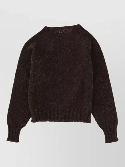 Margaret Howell Knit Crew Neck Sweater Mhl Logo In Brown