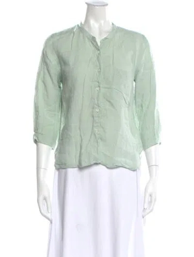 Pre-owned Margaret Howell Linen Three-quarter Sleeve Blouse In Green
