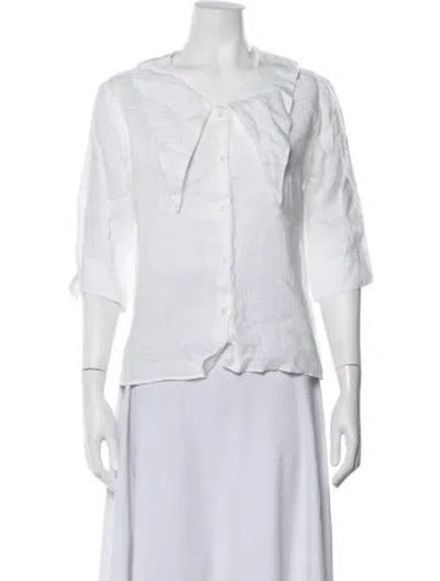 Pre-owned Margaret Howell Linen Three-quarter Sleeve Button-up Top In White