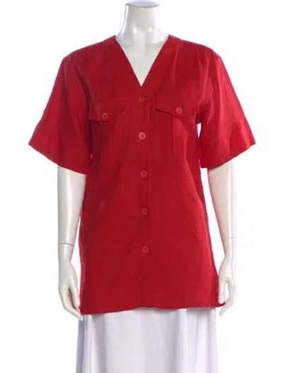 Pre-owned Margaret Howell Linen V-neck Blouse In Red