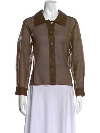 Pre-owned Margaret Howell Long Sleeve Button-up Top In Brown