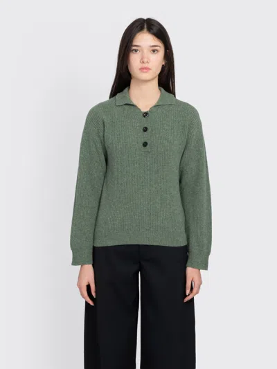 Margaret Howell Mhl. 3 Button Polo Lambswool In Green