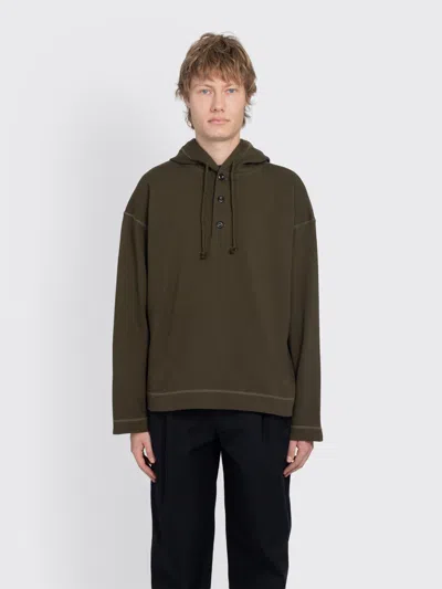 Margaret Howell Mhl Button Hoodie Open End Jersey In Green