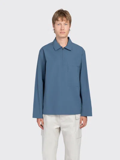 Margaret Howell Mhl Long Sleeve Half Zip Shirt In Blue