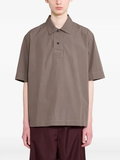 Margaret Howell Mhl. Offset Placket Polo Shirt In Brown
