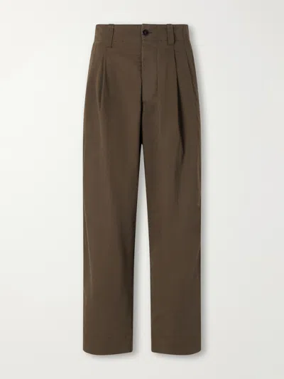 Margaret Howell Mhl. Straight-leg Pleated Cotton Trousers In Brown