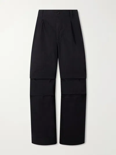 Margaret Howell Mhl. Wide-leg Pleated Cotton-poplin Trousers In Black