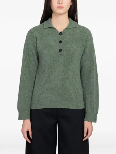 Margaret Howell Mhl.3 Ribbed-knit Polo Shirt In Green