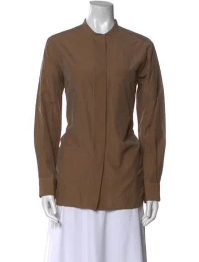 Pre-owned Margaret Howell Mock Neck Long Sleeve Button-up Top W/ Tags In Brown