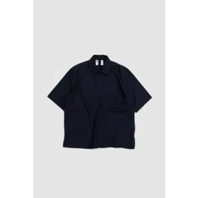 Margaret Howell Offset Placket Polo Textured Cotton Ink In Black