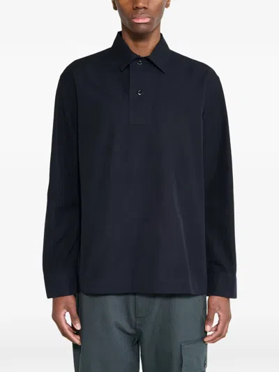Margaret Howell Offset-placket Polo Shirt In Blue