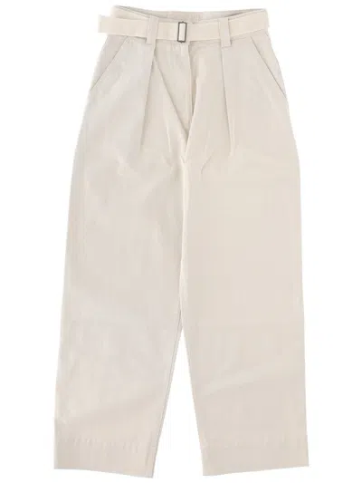 Margaret Howell High-waisted Cropped Straight Pants With Fabric Belt In Neutral