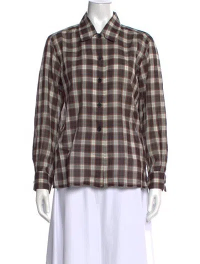 Pre-owned Margaret Howell Plaid Print Long Sleeve Button-up Top In Multicolor