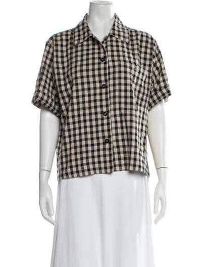 Pre-owned Margaret Howell Plaid Print Short Sleeve Blouse In Multicolor