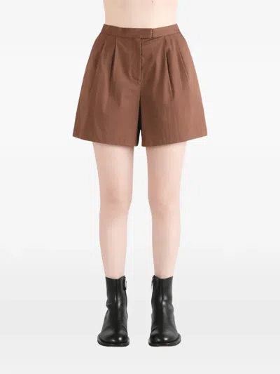 Margaret Howell Pleated Silk Shorts In Brown