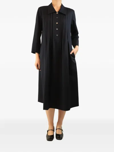 Pre-owned Margaret Howell Pleated Wool Dress In Blue
