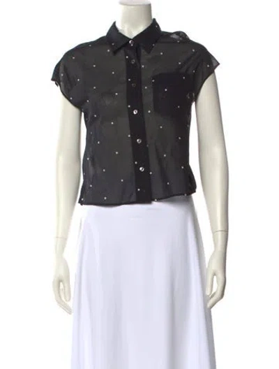 Pre-owned Margaret Howell Polka Dot Print Short Sleeve Button-up Top In Black