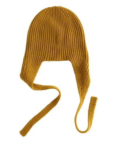 Margaret Howell Ribbed Tie Beanie Hat In Yellow