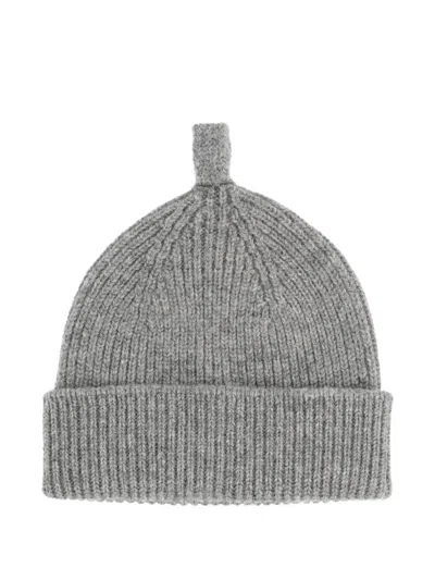 Margaret Howell Ribbed Top-tab Beanie Hat In Gray