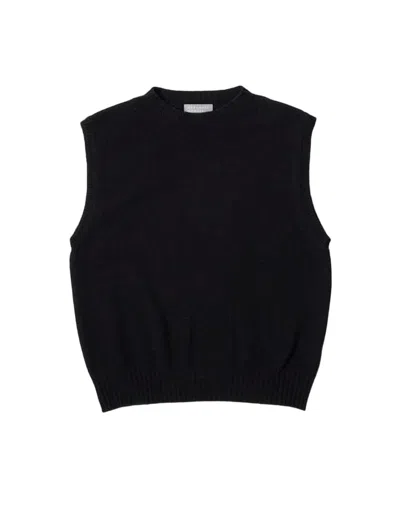 Margaret Howell Sleek Sleeveless Knit Vest With Ribbed Hem In Blue