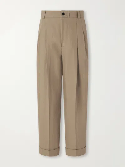 Margaret Howell Straight-leg Pleated Cotton-drill Trousers In Brown