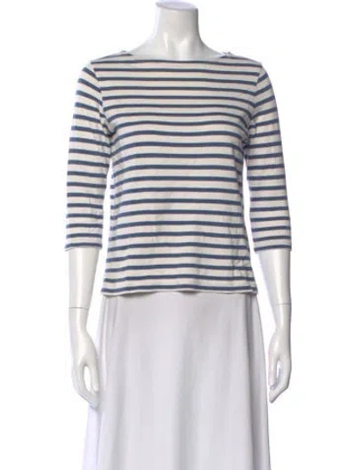 Pre-owned Margaret Howell Striped Bateau Neckline Top In White