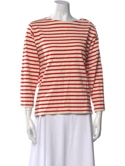 Pre-owned Margaret Howell Striped Crew Neck Top In Red