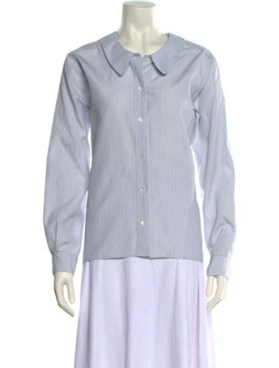 Pre-owned Margaret Howell Striped Long Sleeve Button-up Top In Blue