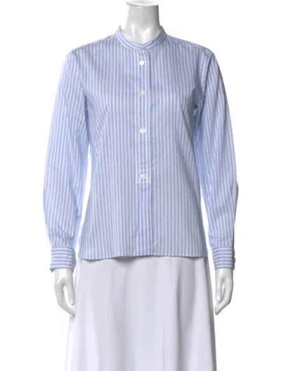 Pre-owned Margaret Howell Striped Long Sleeve Button-up Top W/ Tags In Blue