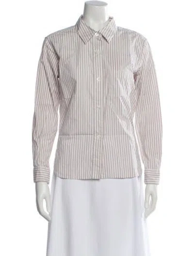 Pre-owned Margaret Howell Striped Long Sleeve Button-up Top In White